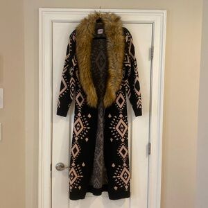 BUDDY LOVE long cardigan sweater with removable faux fur collar